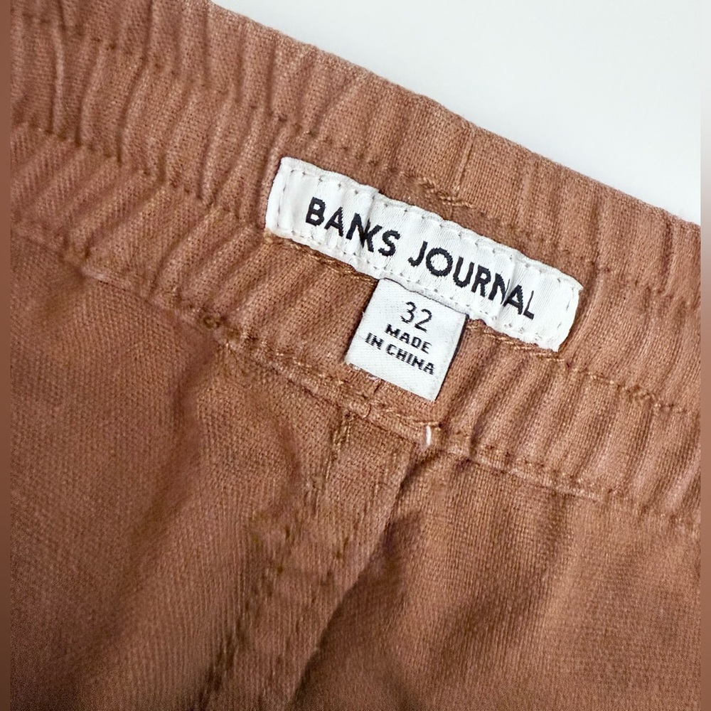 BANKS JOURNAL HUCKBERRY 16” Walkway Shorts Men 32x6” Linen Cotton Elastic Waist - Picture 8 of 12